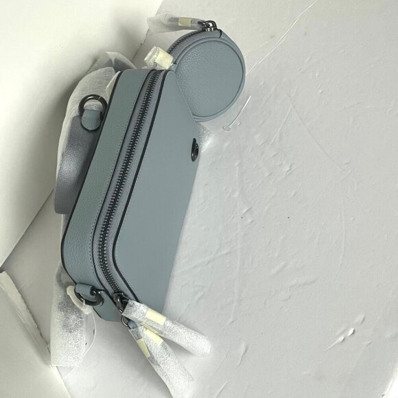 Coach Charter Slim Crossbody Bag Gray Pebbled Leather Round Pouch CC070 - Picture 7 of 11